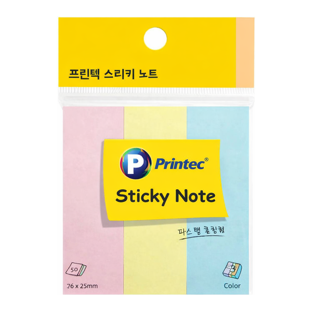 OFFICENEX 프린텍 A010 스티키노트 혼합형 파스텔3색(핑크, 노랑, 파랑) 76*25 50매