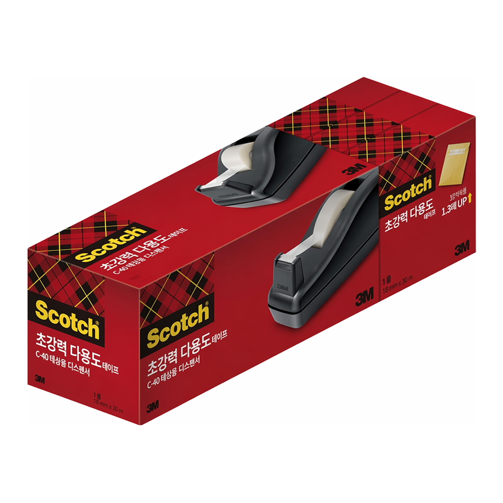 OFFICENEX 3M 스카치 초강력 다용도 테이프 SM 3 Deal 기획(C40 디스펜서 + 18mm x 25m 3롤)