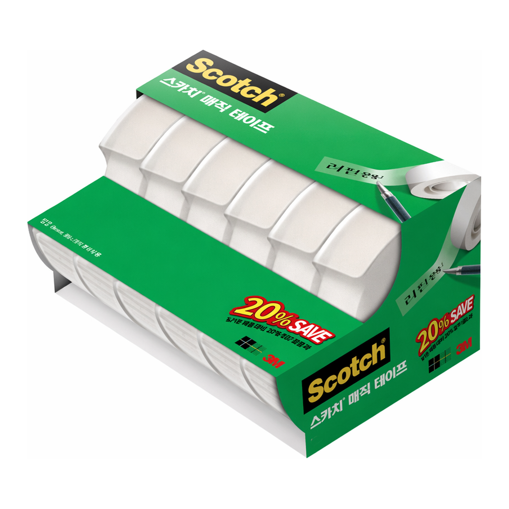 OFFICENEX 3M 스카치 매직테이프 디스펜서 122A-6 세이빙팩20%(18mmX16m 6개입)