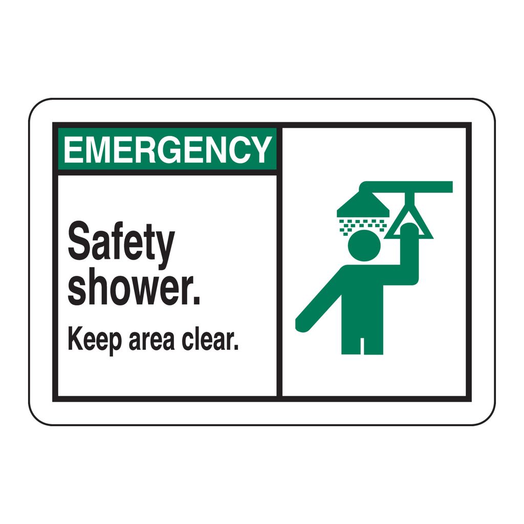 Brady EMERGENCY Safety Shower. Keep Area Clear. Sign