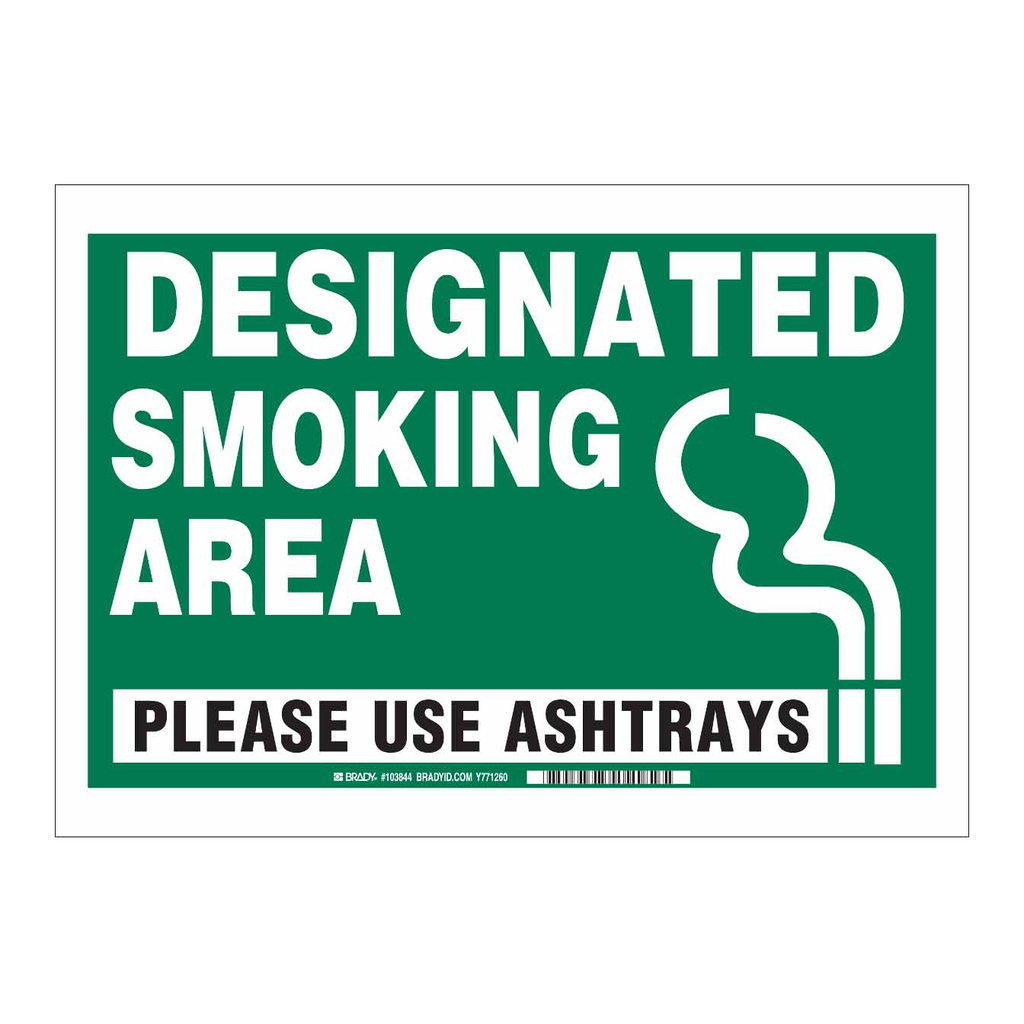 Brady Designated Smoking Area Please Use Ashtrays Sign