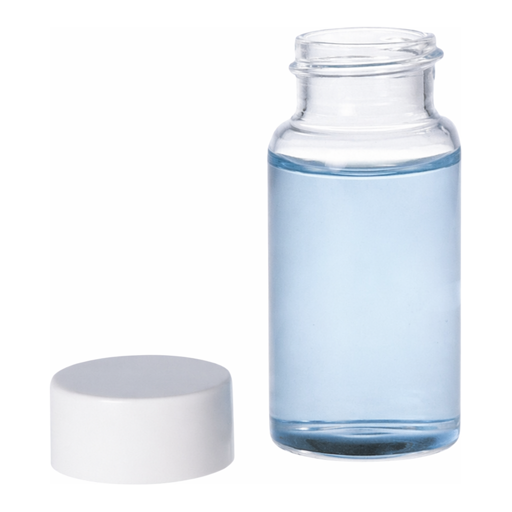 Thermo Fisher Scientific Borosilicate Glass Scintillation Vials, with White Polypropylene Caps, 20mL, White polypropylene; Pulp-backed metal foil liner; Caps separate