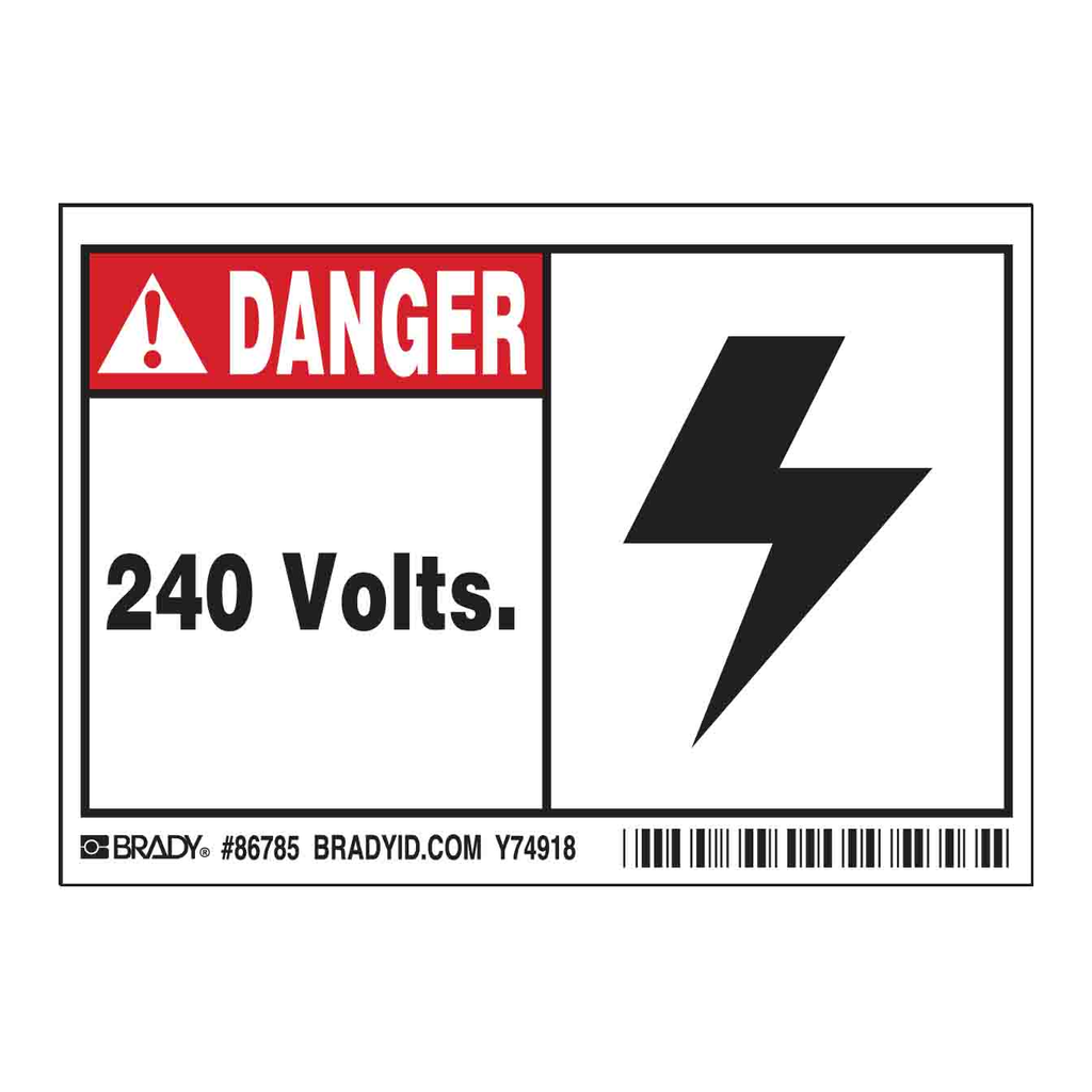 Brady DANGER 240 Volts Labels