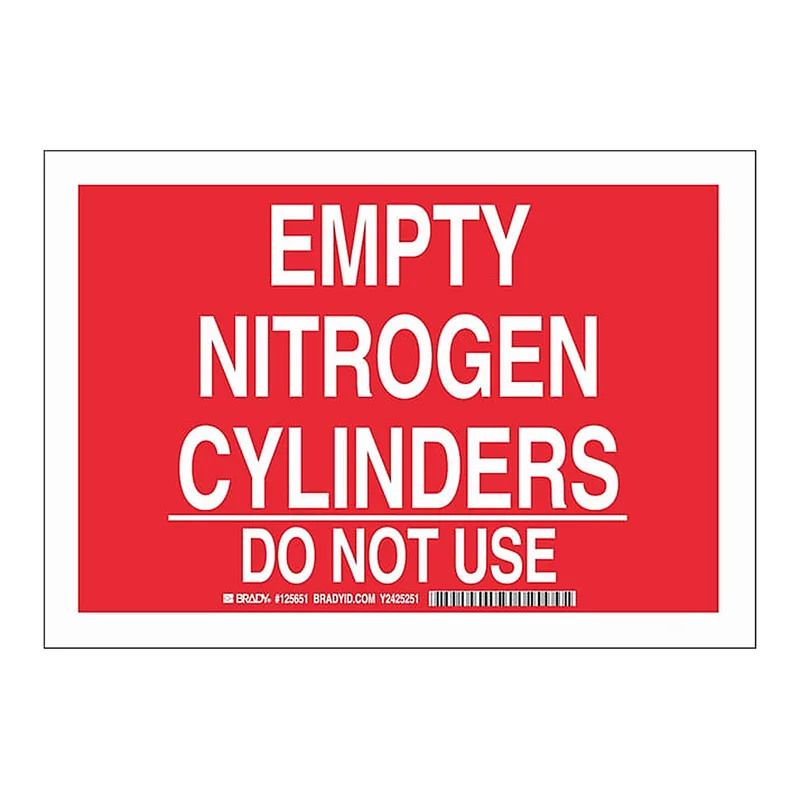 Thermo Fisher Scientific Aluminum Warning Sign: EMPTY NITROGEN CYLINDERS DO NOT USE, White on red; Non-adhesive; Corner holes