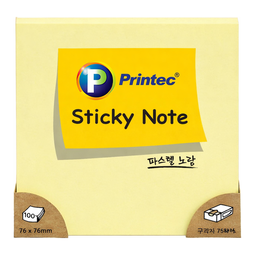 OFFICENEX 프린텍 7676Y 스티키노트 파스텔노랑 76*76 100매