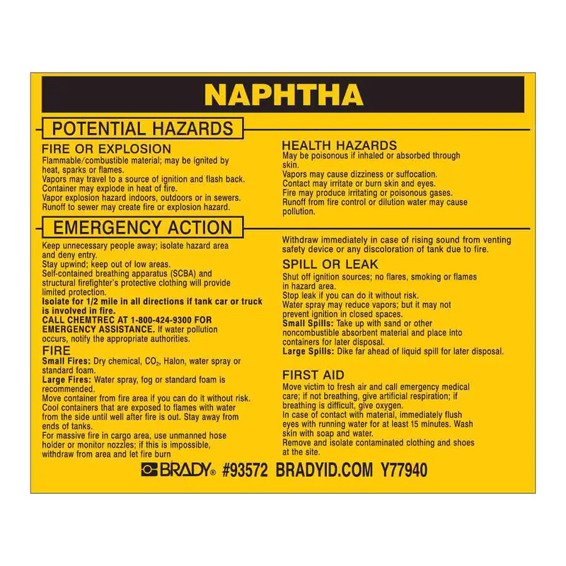 Brady NAPHTHA Labels