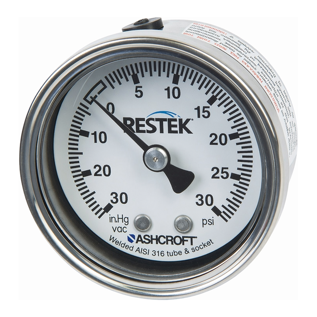 Restek Gauge, Vacuum/Pressure, 30in to 30 psig Compound 1/8in NPT CBM, 2in diam, SS