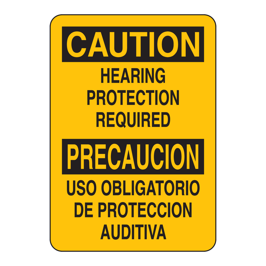Brady Bilingual CAUTION Hearing Protection Required Sign