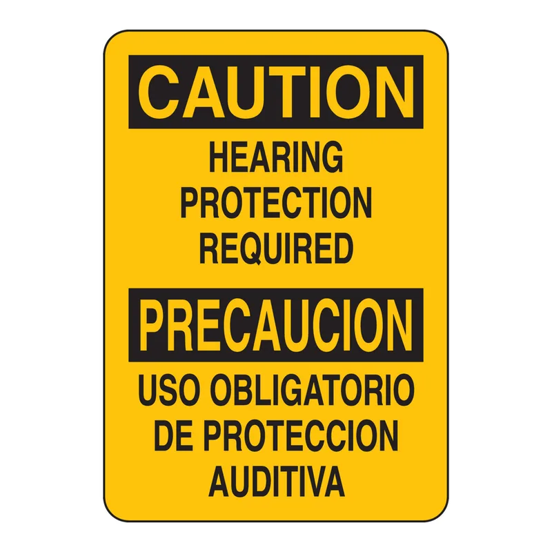 Brady Bilingual CAUTION Hearing Protection Required Sign