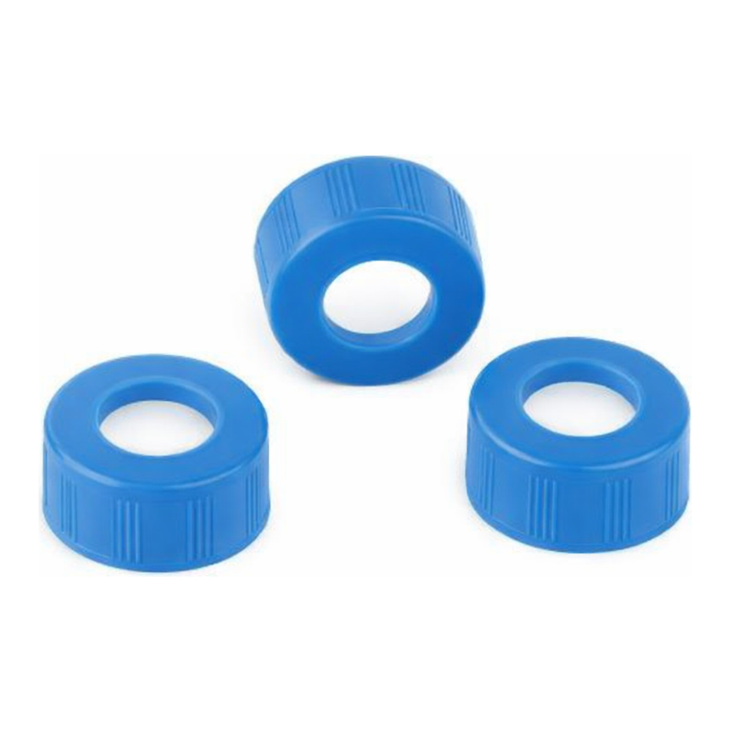Restek Caps, Short Screw, 9mm Blue Ribbed PTFE/Silicone Lined for Agilent 7693A, 1000-pk