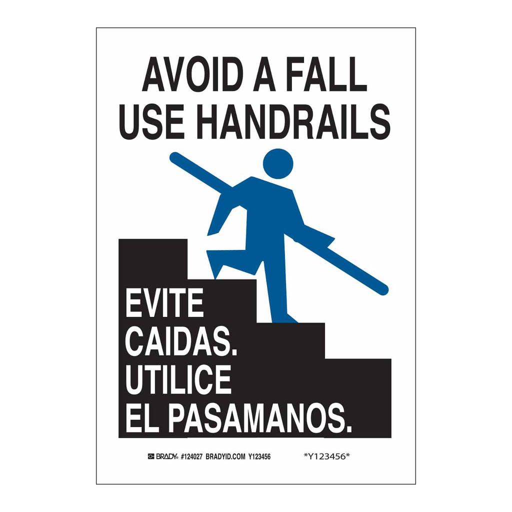 Brady Bilingual Avoid A Fall Use Handrails Sign