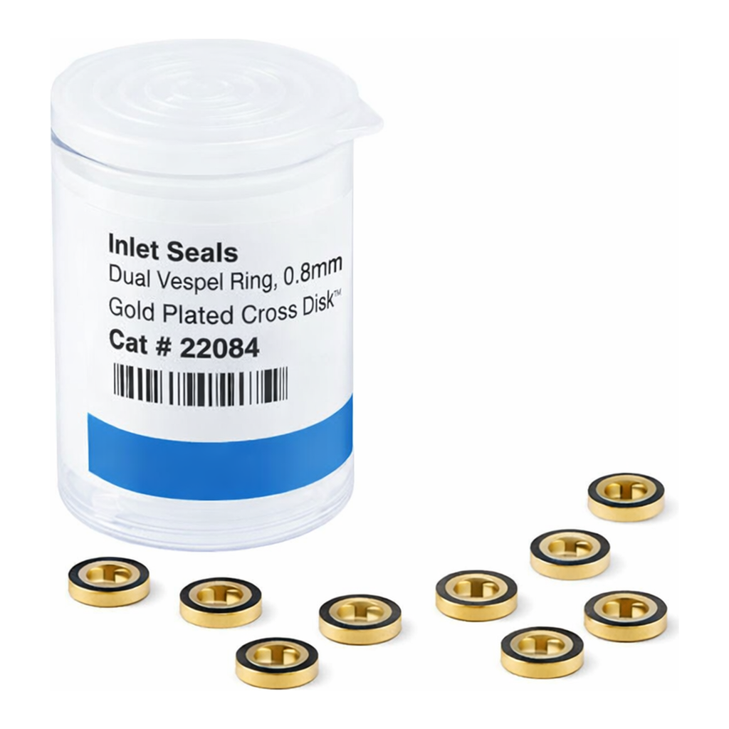 Restek Inlet Seals, Dual Vespel Ring, 0.8mm Gold Plated Cross Disk, 10pk