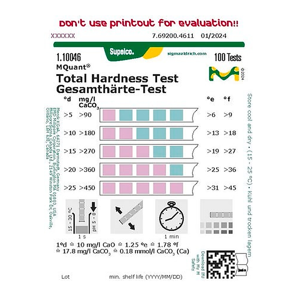 Merck TOTAL HARDNESS TEST 5 - 10 - 15 - 20 - 2