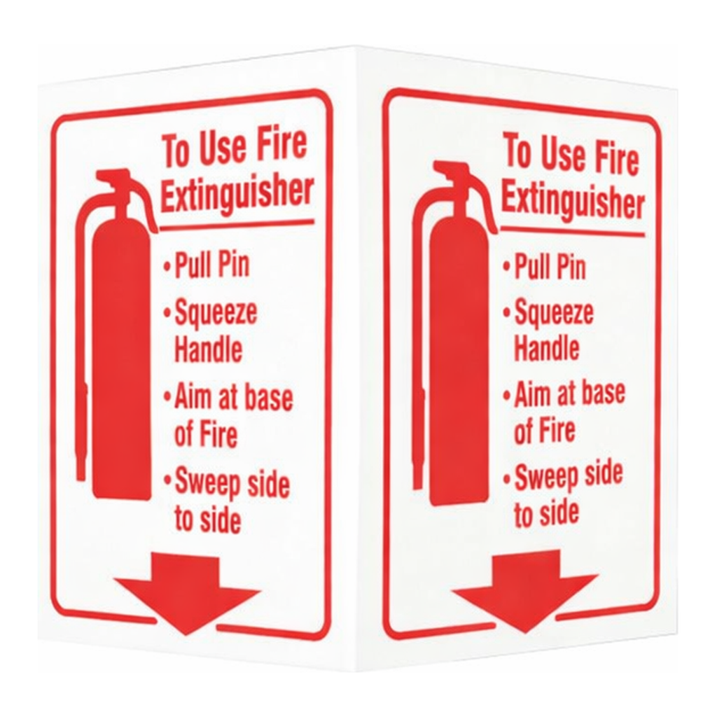 Brady TO USE FIRE EXTINGUISHER Pull Pin Squeeze Handle Aim At Base Of Fire Sweep Side To Side Sign