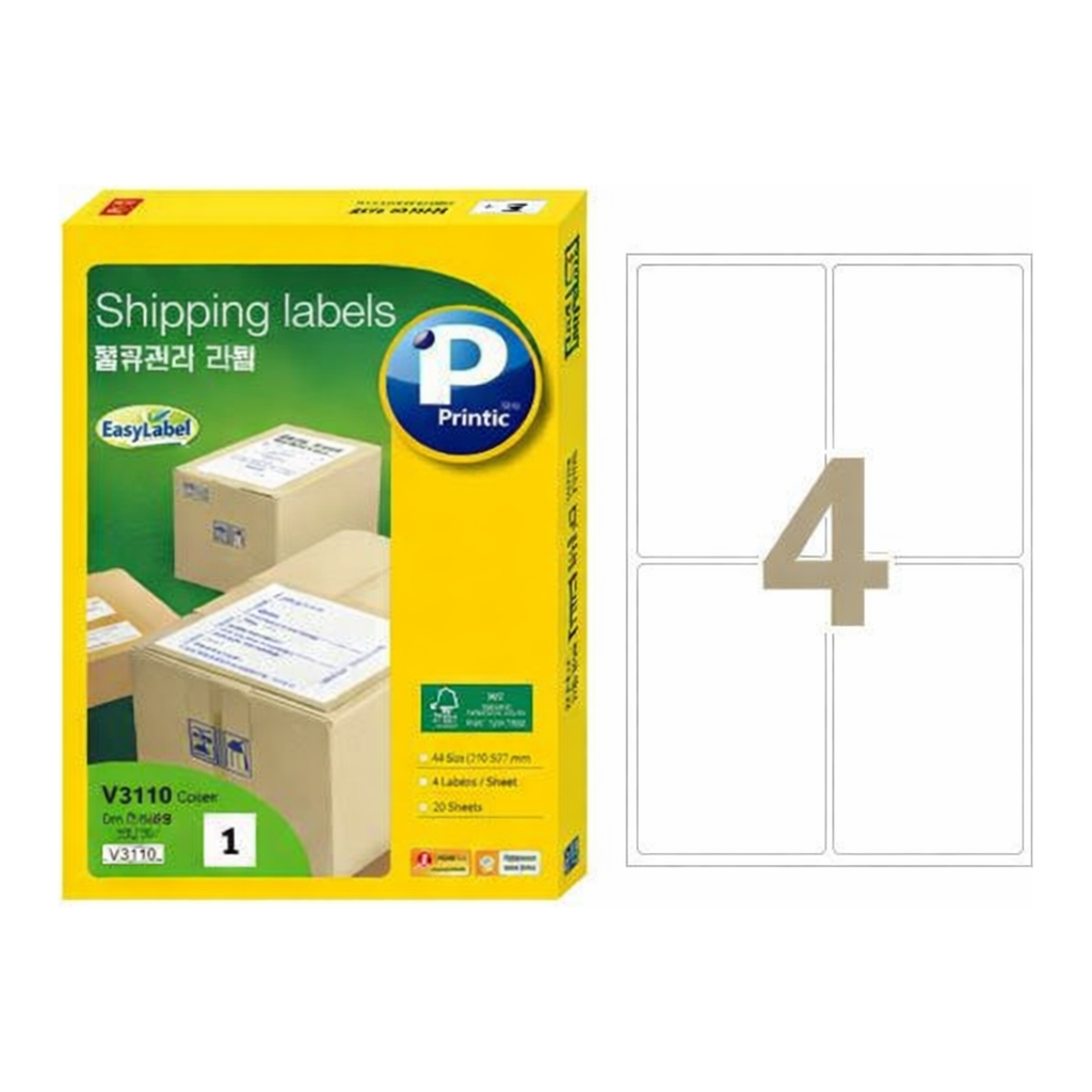 OFFICENEX 물류관리용라벨(V3140/4칸/100매/프린텍)친환경 인증 상품