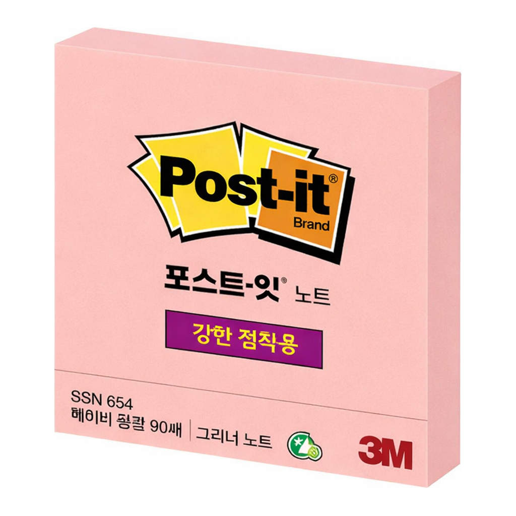 OFFICENEX 3M 포스트잇 강한점착용 Greener 654 베이비핑크(친환경슈퍼스티키)