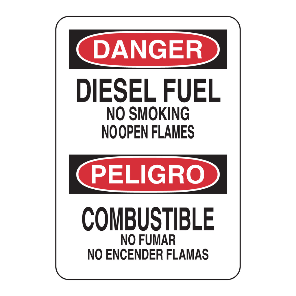 Brady Bilingual DANGER Diesel Fuel No Smoking No Open Flames Sign