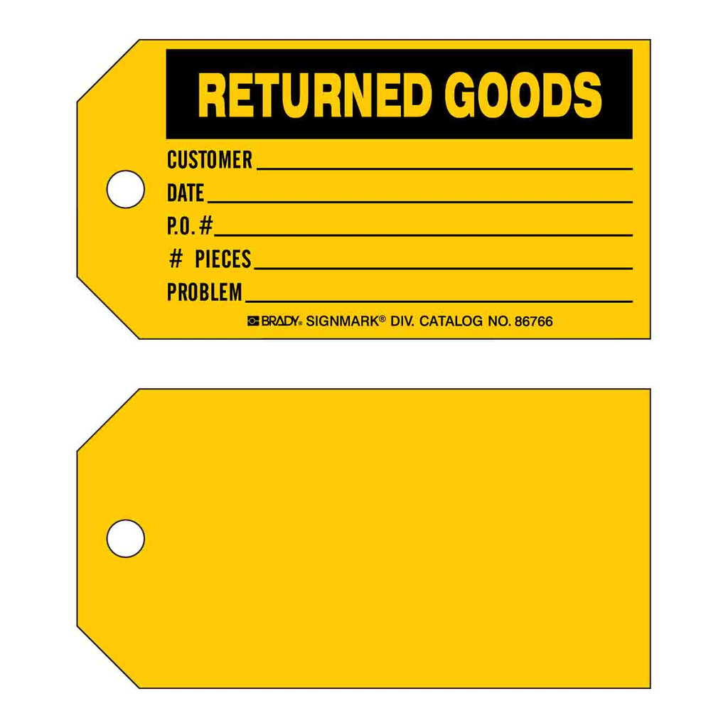 Brady RETURNED GOODS Production Tag