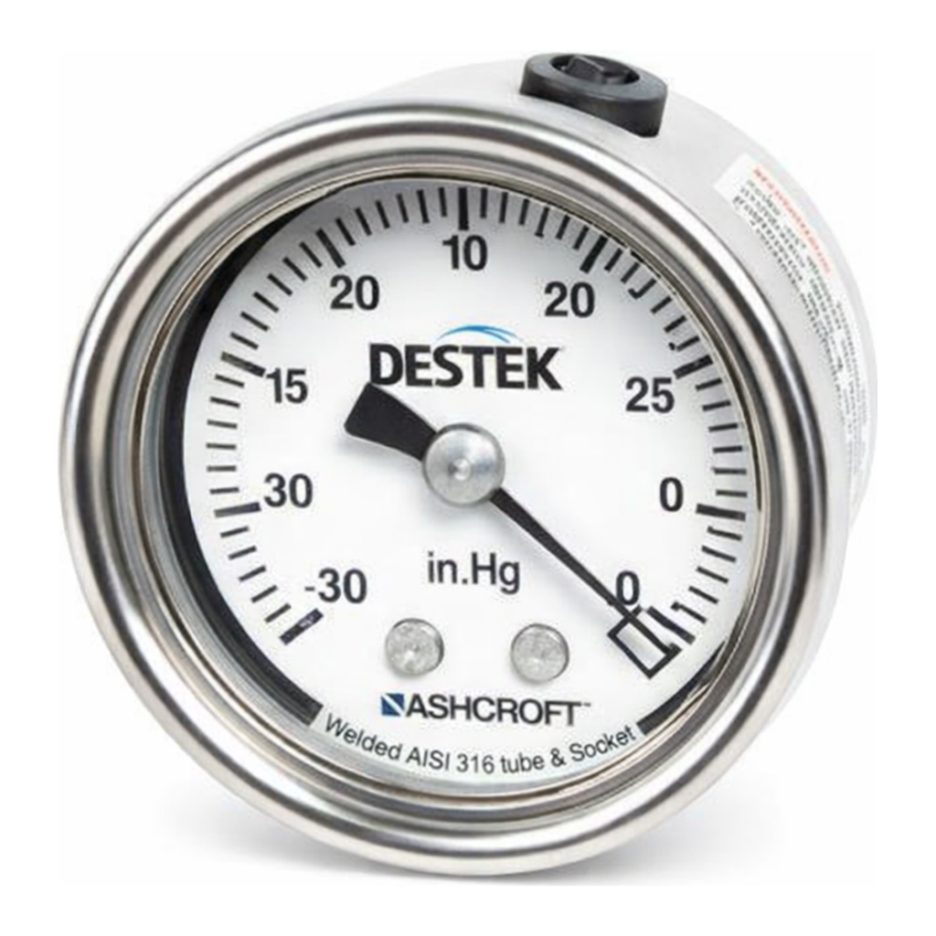 Restek Gauge, -30in Hg to 0in Vacuum 1/8in NPT CBM, 1.5in Diam. 316 SS, Lexan Lens