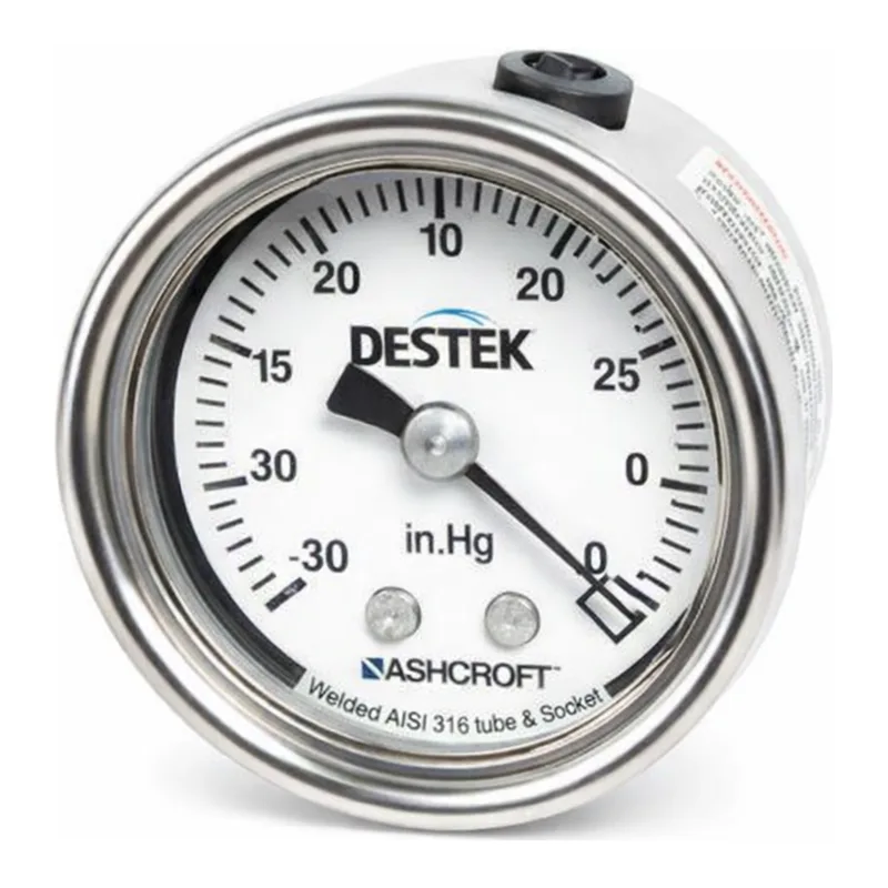 Restek Gauge, -30in Hg to 0in Vacuum 1/8in NPT CBM, 1.5in Diam. 316 SS, Lexan Lens