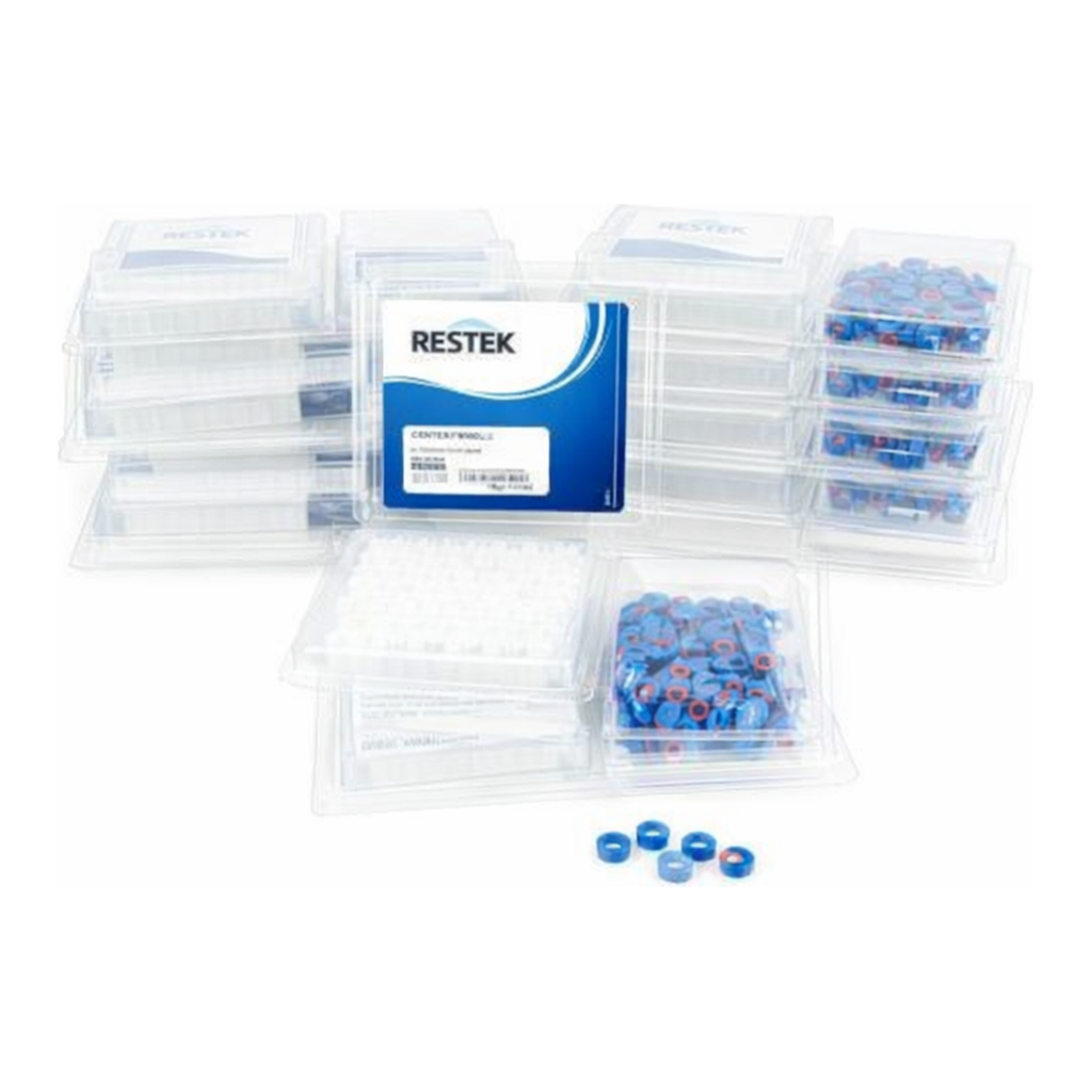 Restek 2ml Screw Thread Vial Kit, Clear w/Grad Marking Spot 9mm, Blue PTFE/Silicone Liner 1000-pk