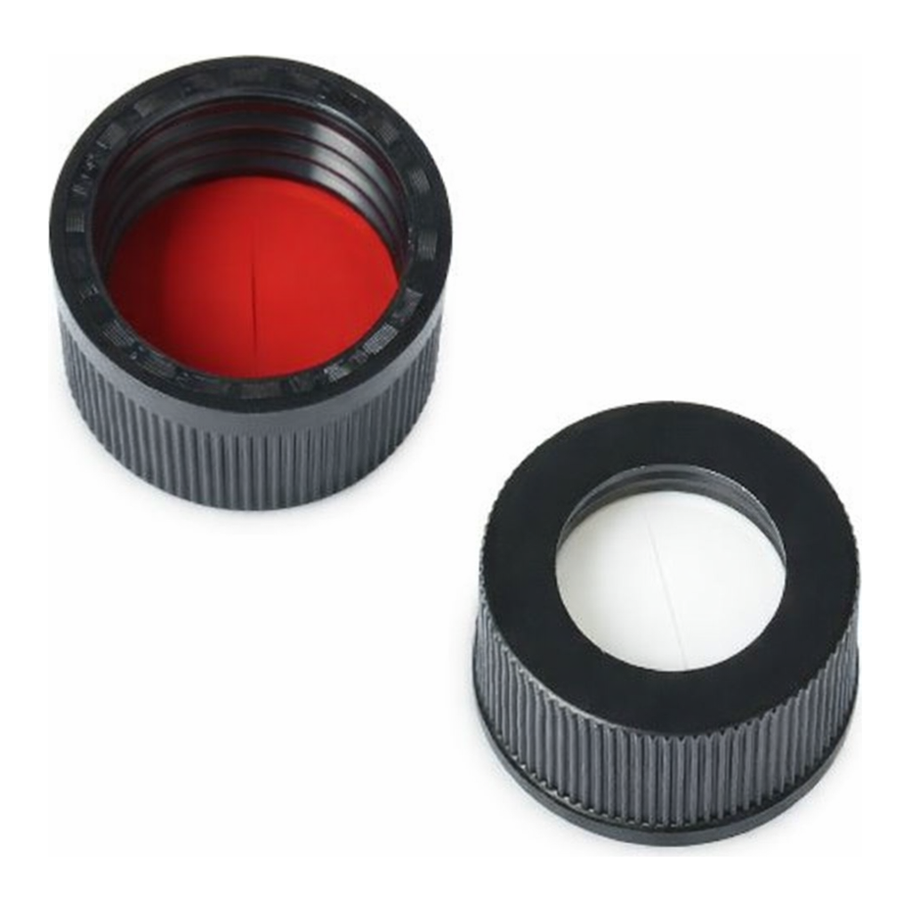 Restek Vial Cap & Septa, 10-425 Black Cap Red PTFE/Silicone Septa, 0.060in w/Slit 100-pk