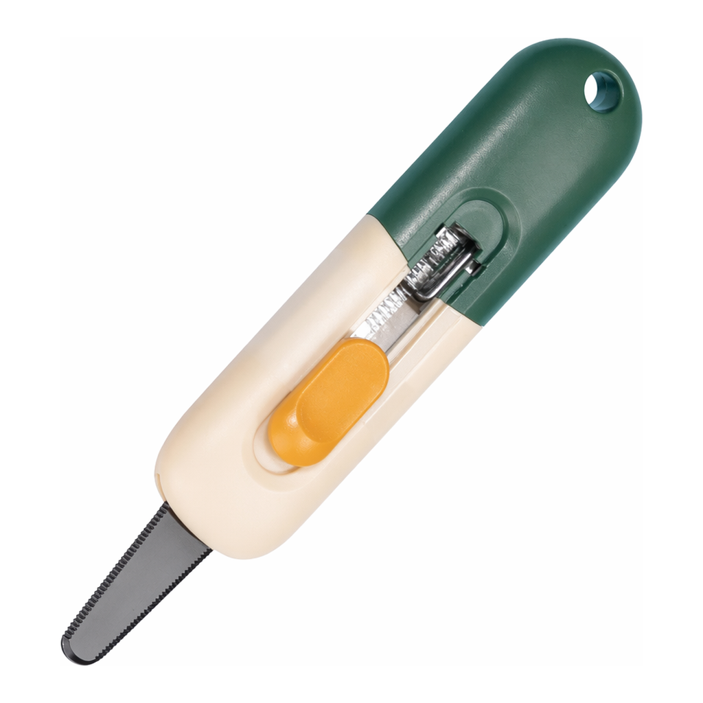 OFFICENEX DELI TD701 오토락 라운드팁 투톤 슬라이딩 톱날커터칼 그린(109*28*20mm)