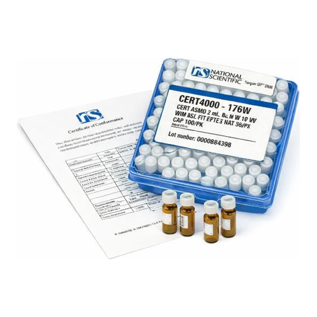 Restek Certified Vials, Assembled 2mL Amber Vial w/Marking Spot and Bonded PTFE/Silicone Slit Sep