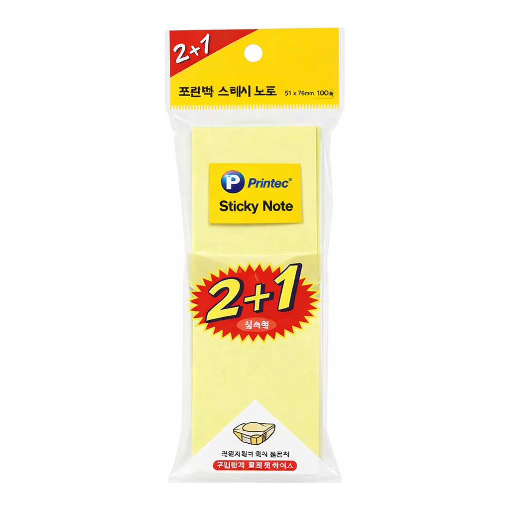 OFFICENEX 프린텍 5176Y3 스티키노트 파스텔노랑2+1 51*76 100매
