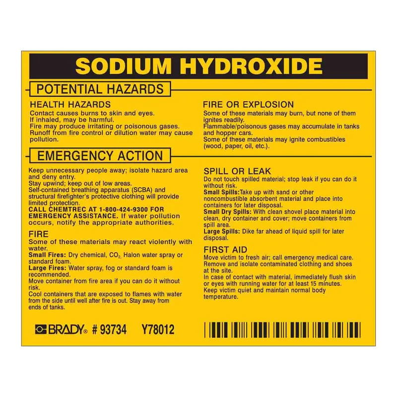 Brady SODIUM HYDROXIDE Labels