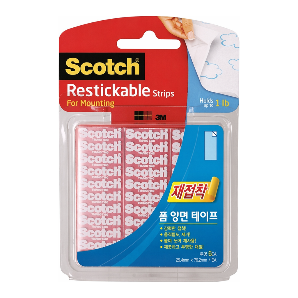 OFFICENEX 3M 스카치 재접착 폼양면테이프 R101(25.4x76.2mm, 6개입)