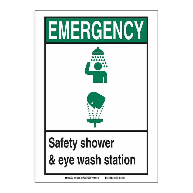Brady EMERGENCY Safety Shower and Eye Wash Station Sign