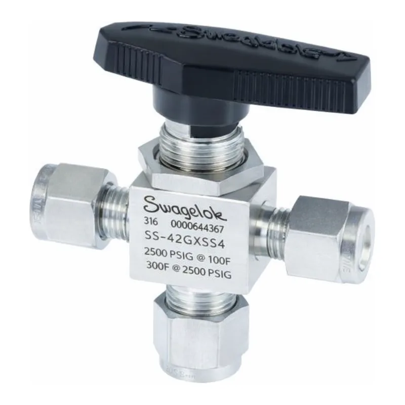 Restek Swagelok Valve, 3-Way SS Ball, 0.35 Cv, 1/4in Tube Fitting