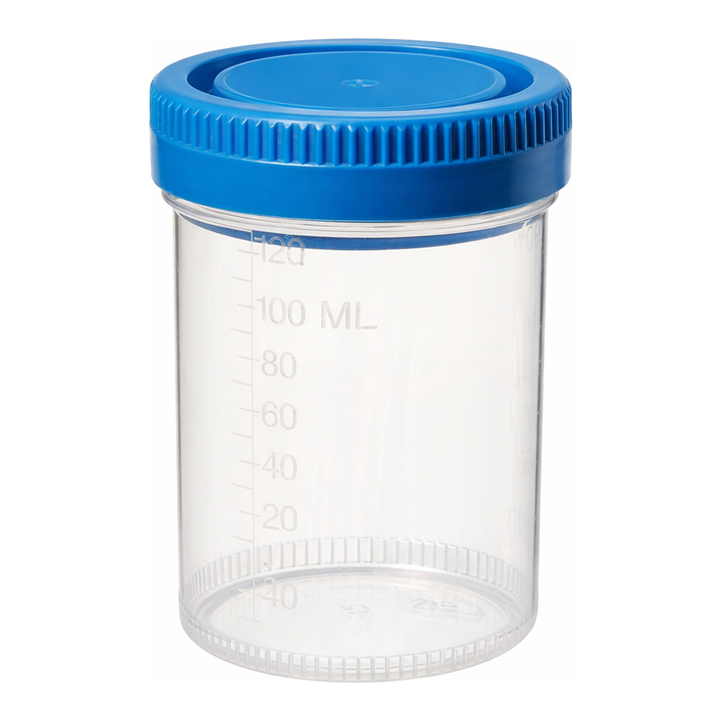Thermo Fisher Scientific Samco Bio-Tite Specimen Containers for the Operating Room, 120mL/53mm, Containers with blue cap sealed in split and drop pouch