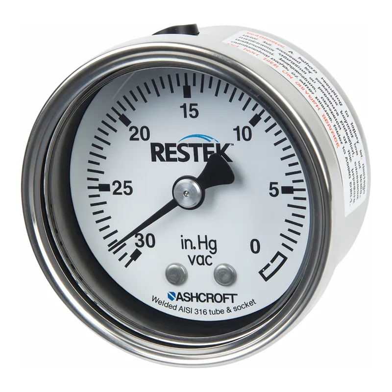 Restek Gauge, -30in Hg to 0in Vacuum 1/4in NPT CBM, 2in diam, SS
