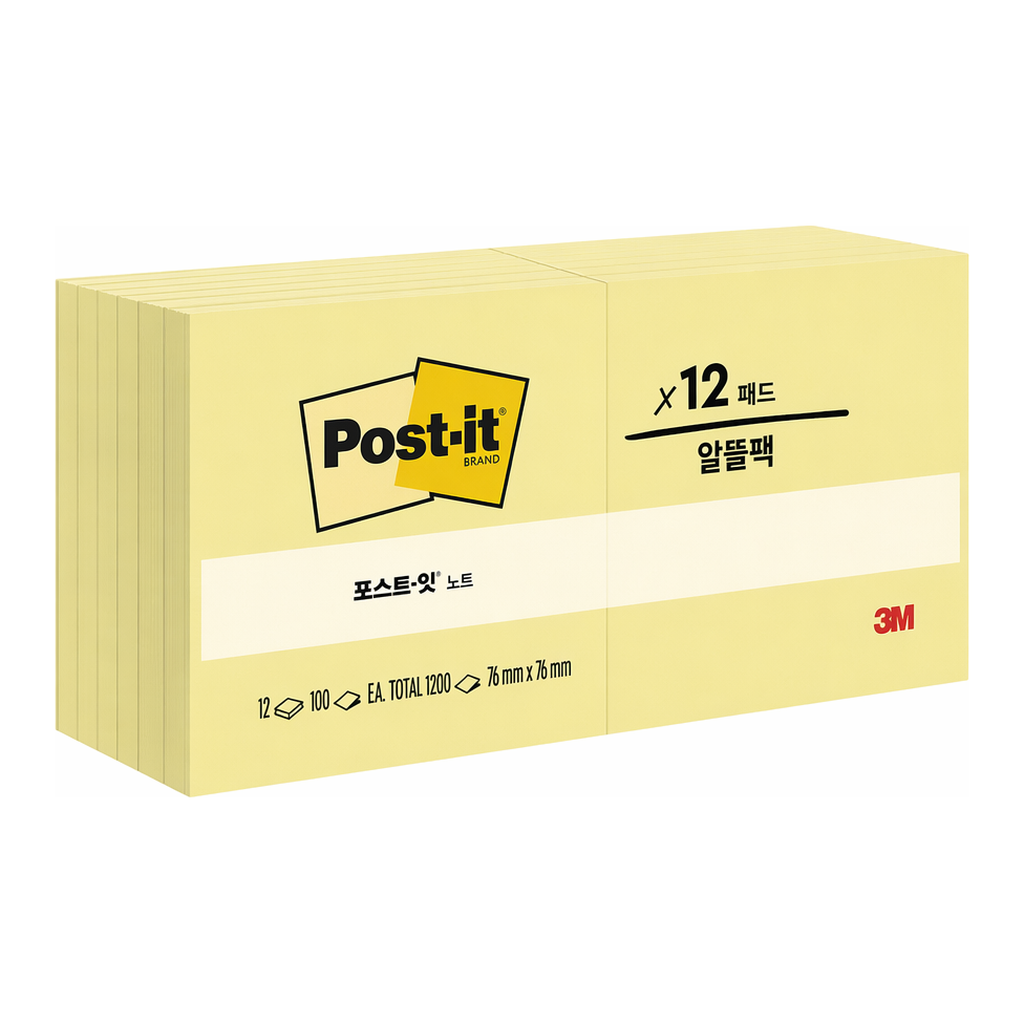 OFFICENEX 3M 포스트잇 강한점착용 알뜰팩 654-12 노랑