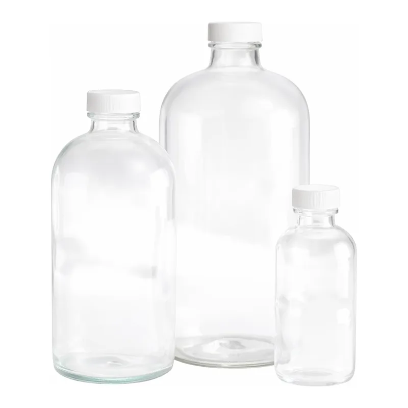Thermo Fisher Scientific Clear Boston Round Bottles with White Polypropylene PE Foam/PTFE Cap