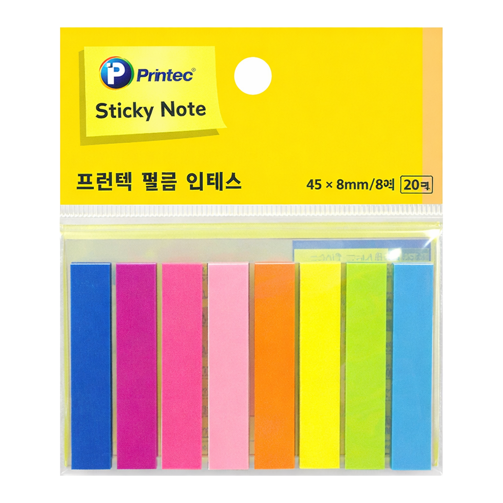 OFFICENEX 프린텍 FI021 스티키노트 필름인덱스 형광8색 45*8 20매(45x8mm, 20매)