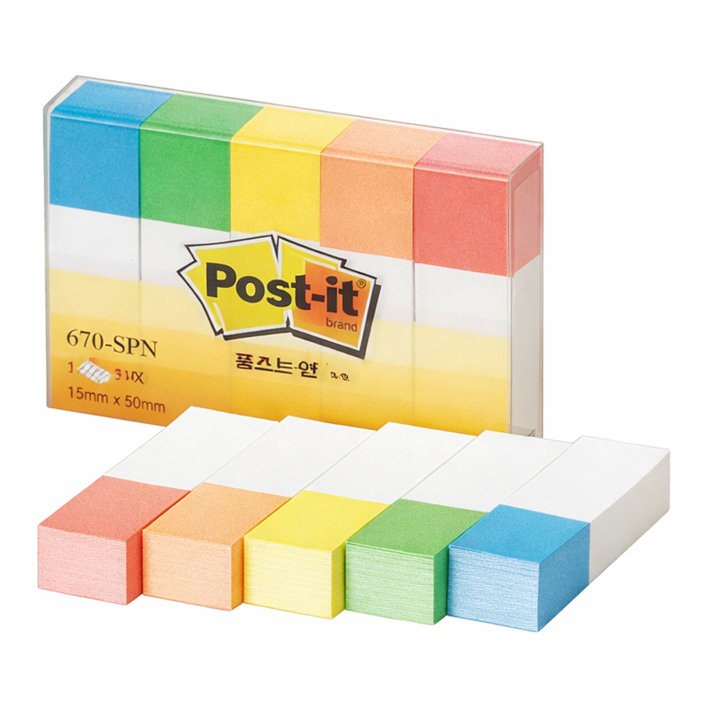 Daihan Science 3M Post-it Page Marker-set, 50×15mm, 100 Sheet×5Pads<br>With 5Color Pads, 색 페이