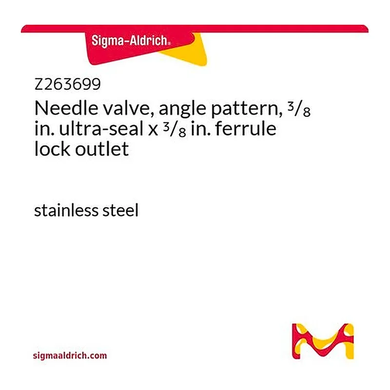 Merck Needle valve, angle pattern, 3/8 in. ultra-seal x 3/8 in. ferrule lock outlet