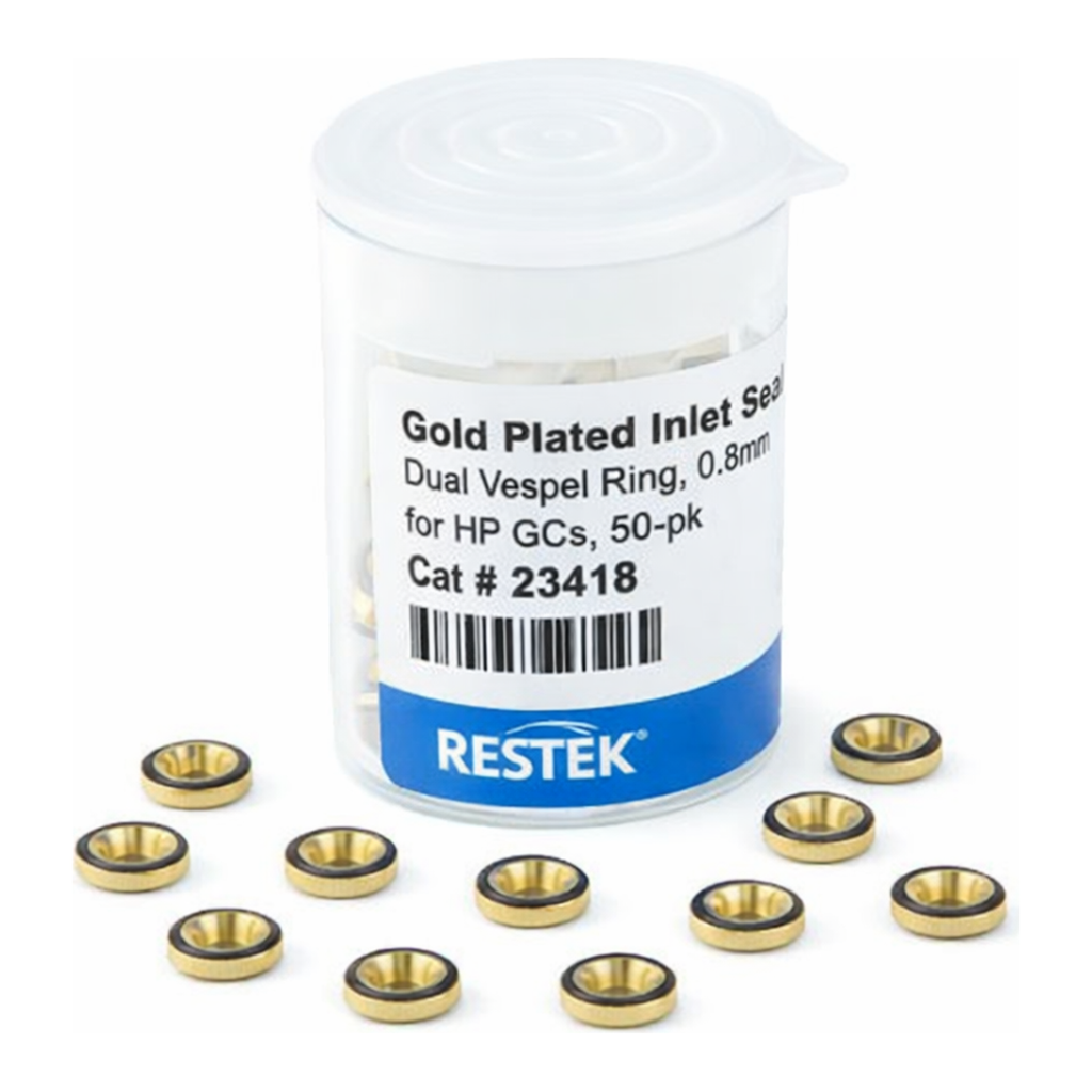 Restek Gold Plated Inlet Seals, Dual Vespel Ring, 0.8mmID, for HP GCs, 50-pk