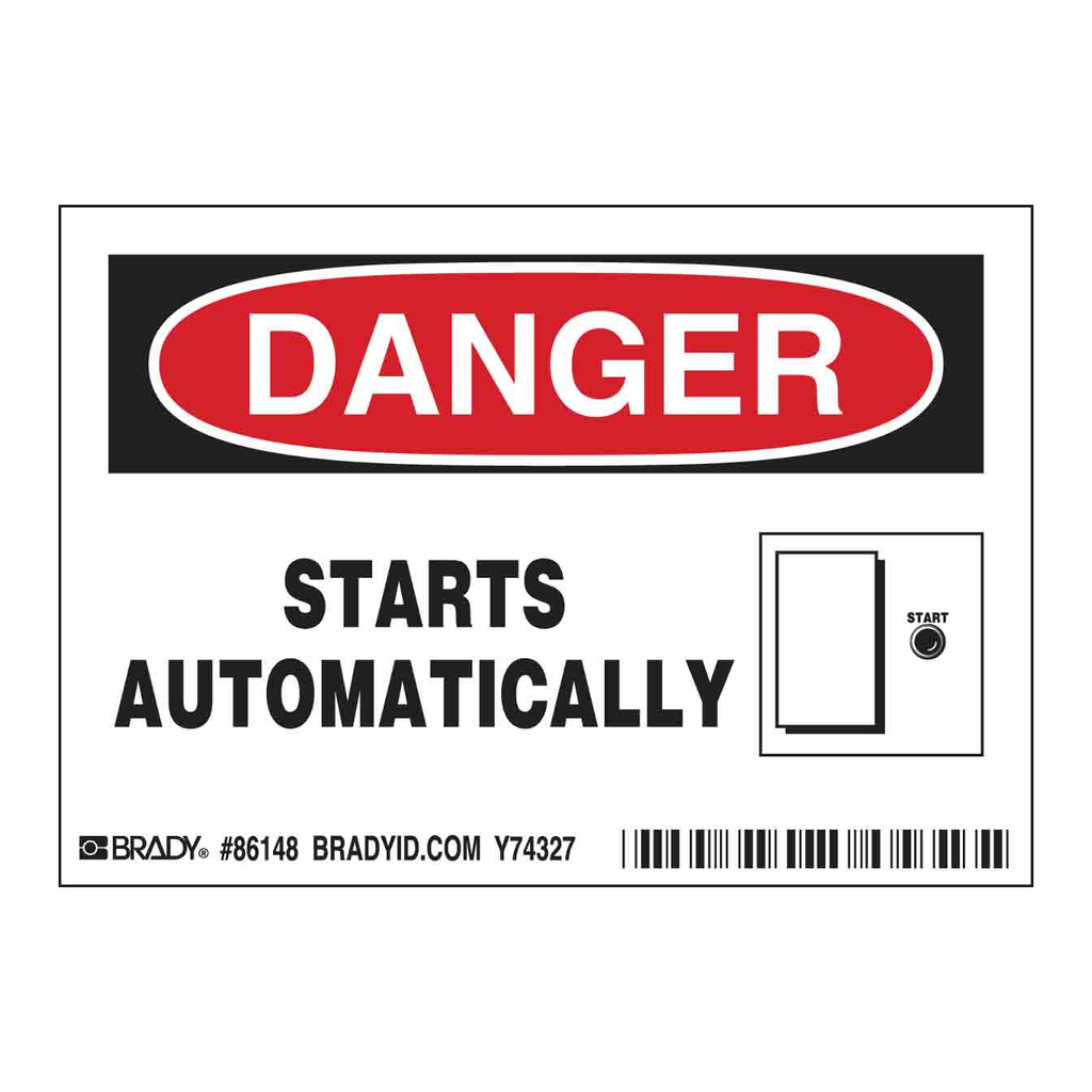 Brady DANGER STARTS AUTOMATICALLY Labels