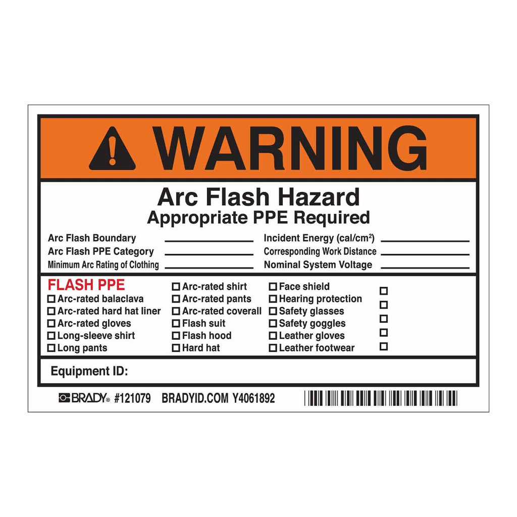 Brady WARNING Arc Flash Boundary Arc Flash PPE Category Minimum Arc Rating Of Clothing Labels