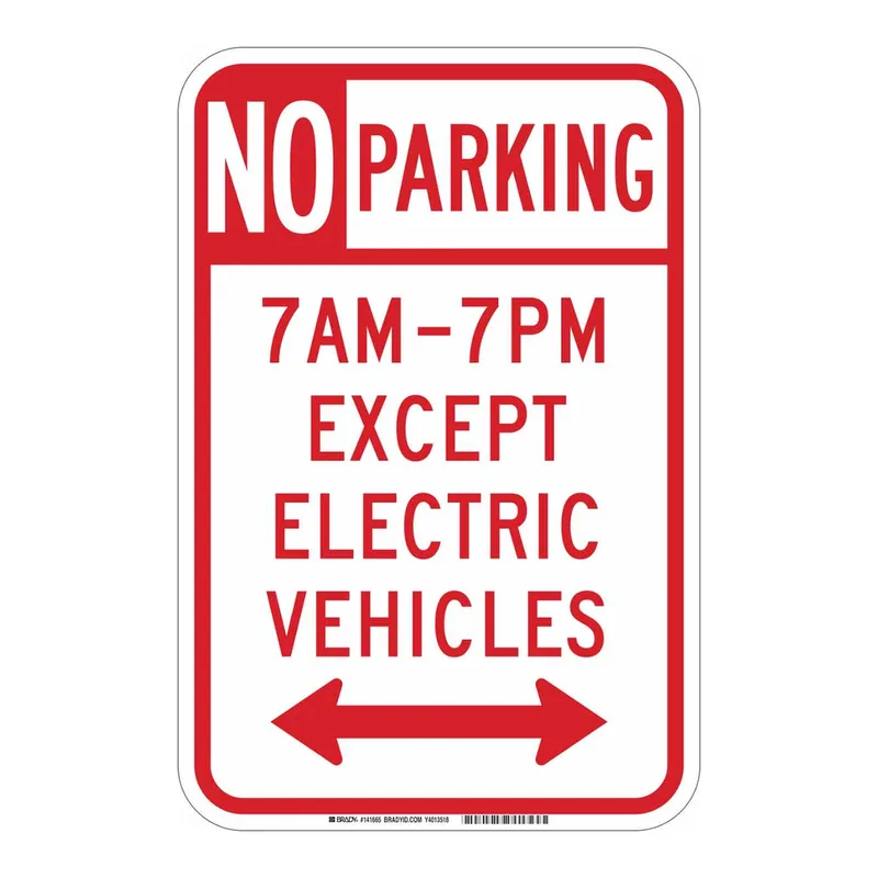 Brady No Parking 7Am-7Pm Except Electric Vehicles Sign