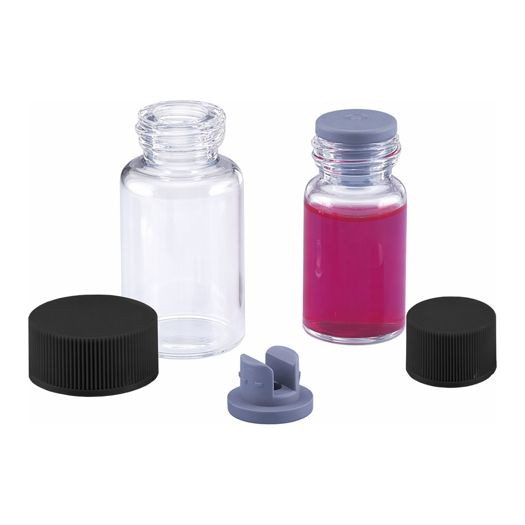 AS ONE Vacuum Vial(Brown) + Phenol Cap(Black) + Butyl Rubber Stopper(for Lyophilization) Combination Set, 진공 바이알(갈색) + 페놀 캡(검정) + 동결건조용 부틸고무 마개 조합세트