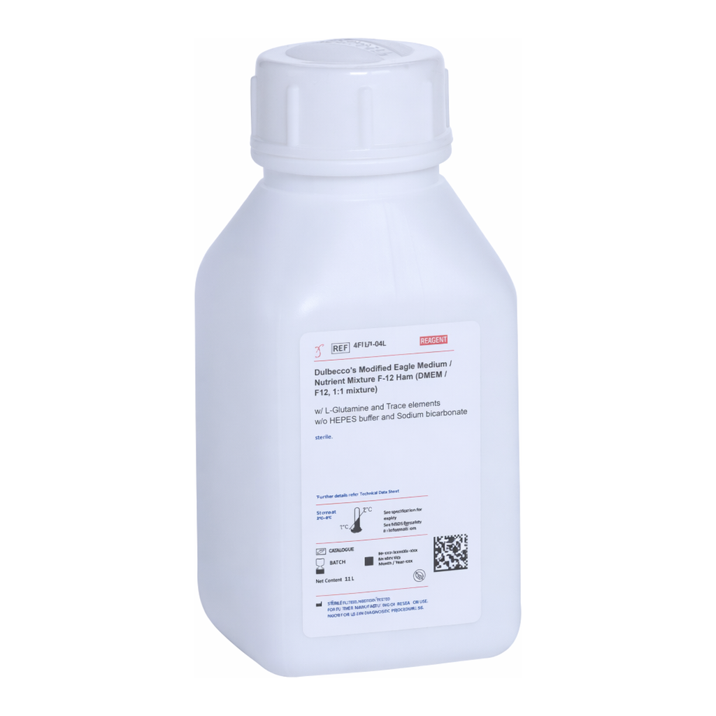 Himedia Dulbecco`s Modified Eagle Medium/ Nutrient Mixture F-12 Ham (DMEM/ F12, 1:1 Mixture) w/ L-Glutamine, 2mg/L Riboflavin and 55mg/L Sodium pyruvate w/o HEPES buffer, Trace elements, Pyridoxal hydrochloride and Sodium bicarbonate