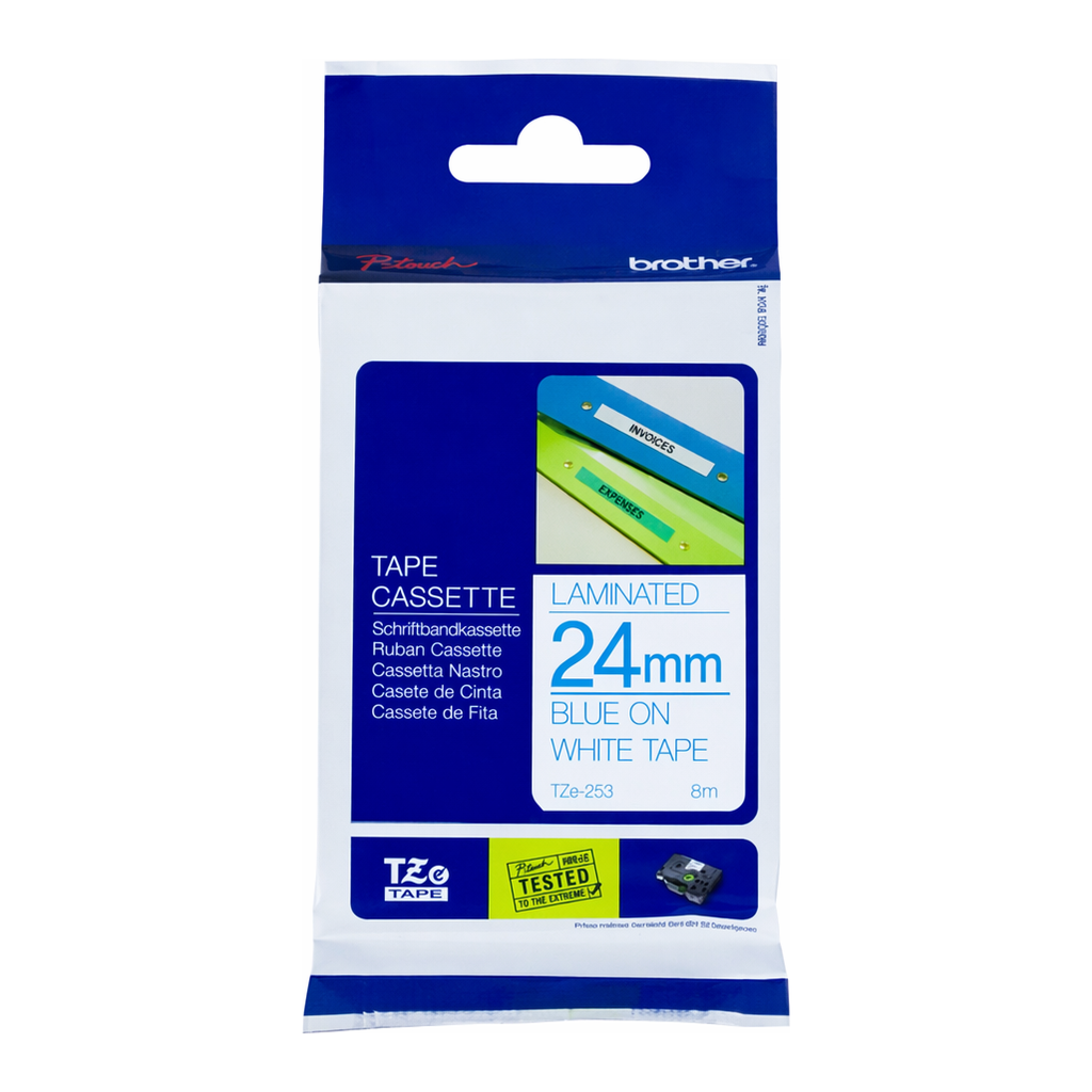 OFFICENEX 브라더 테이프카트리지(TZe-253/24mm/흰색/청색문자)