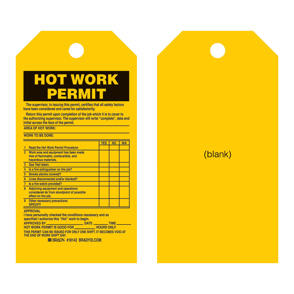 Brady Tags: HOT WORK PERMIT