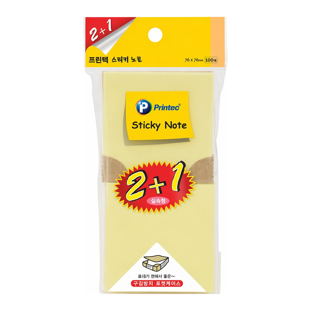 OFFICENEX 프린텍 7676Y3 스티키노트 파스텔노랑2+1 76*76 100매