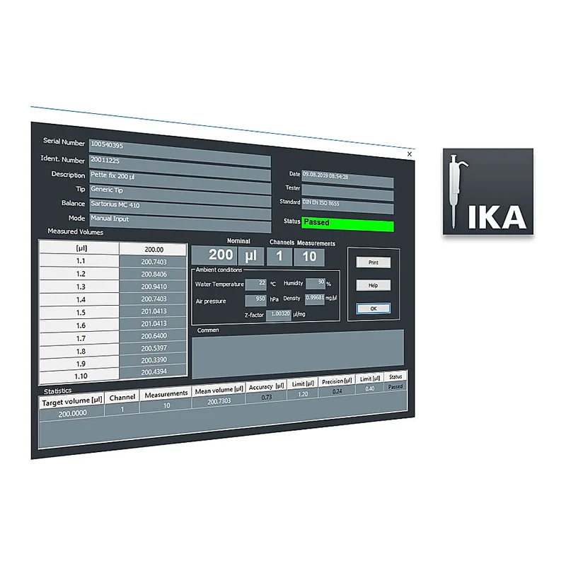 IKA 실험용 소프트웨어 피펫 보정 소프트웨어 IPCS Pipette Calibration Software